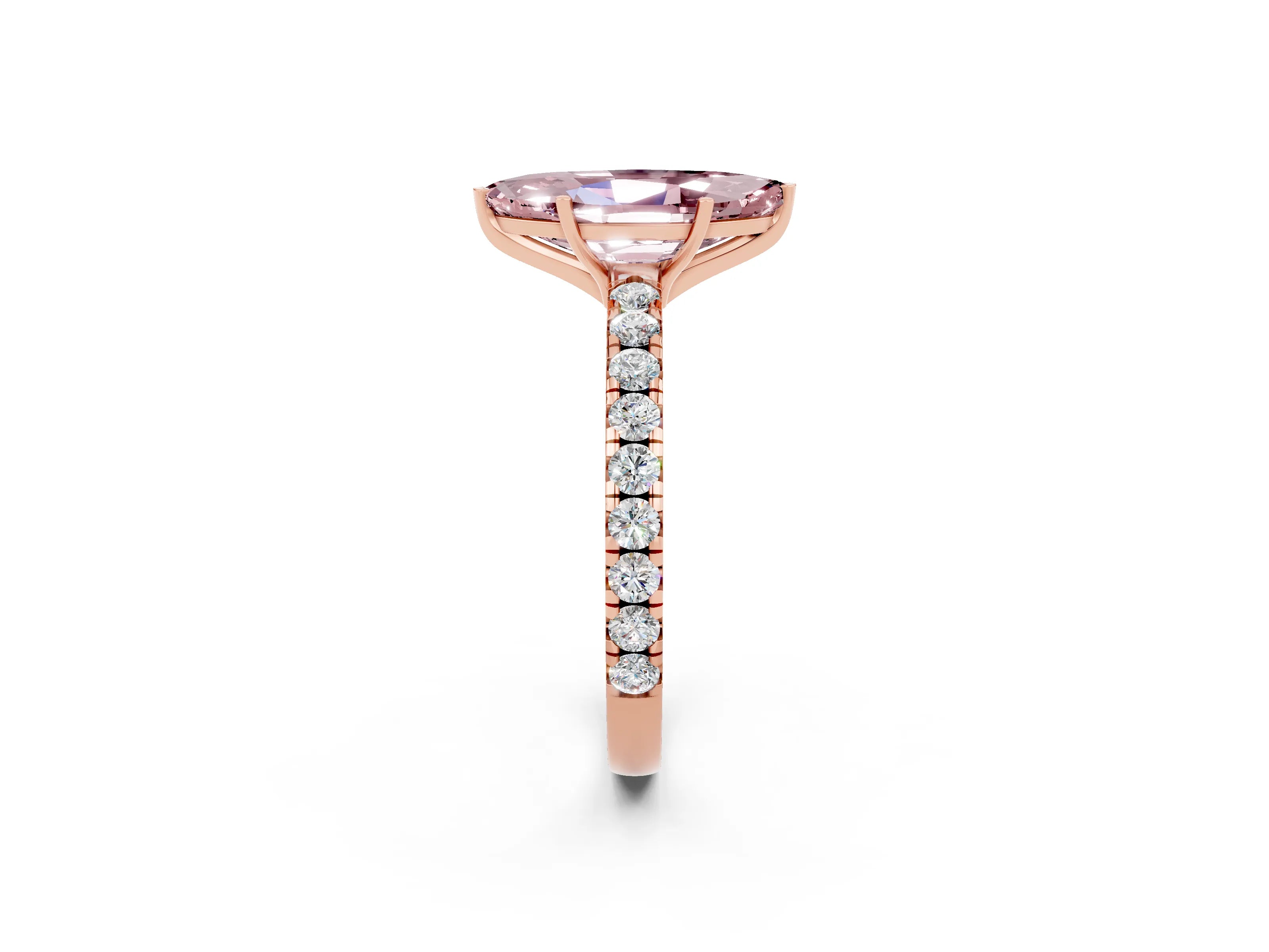 Rose gold Marquise Cut Morganite Pavé Solitaire Engagement Ring with Four-Prong Setting_14
