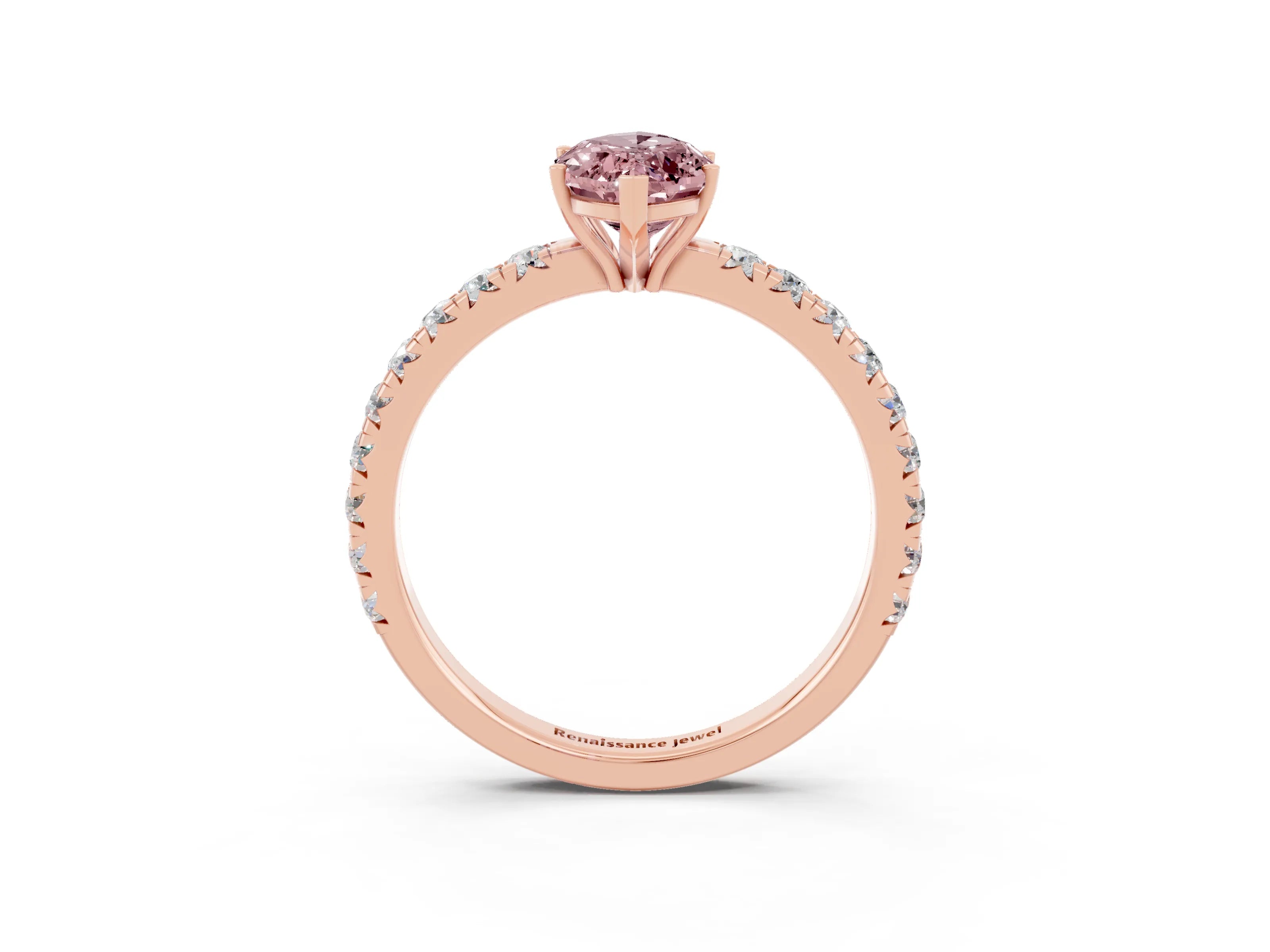 Rose gold Marquise Cut Morganite Pavé Solitaire Engagement Ring with Four-Prong Setting_15