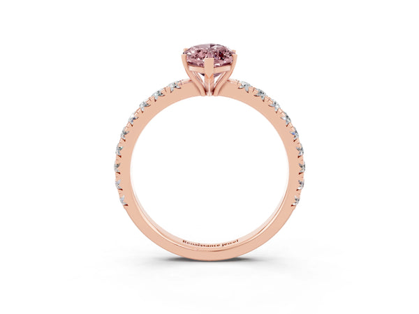 Rose gold Marquise Cut Morganite Pavé Solitaire Engagement Ring with Four-Prong Setting