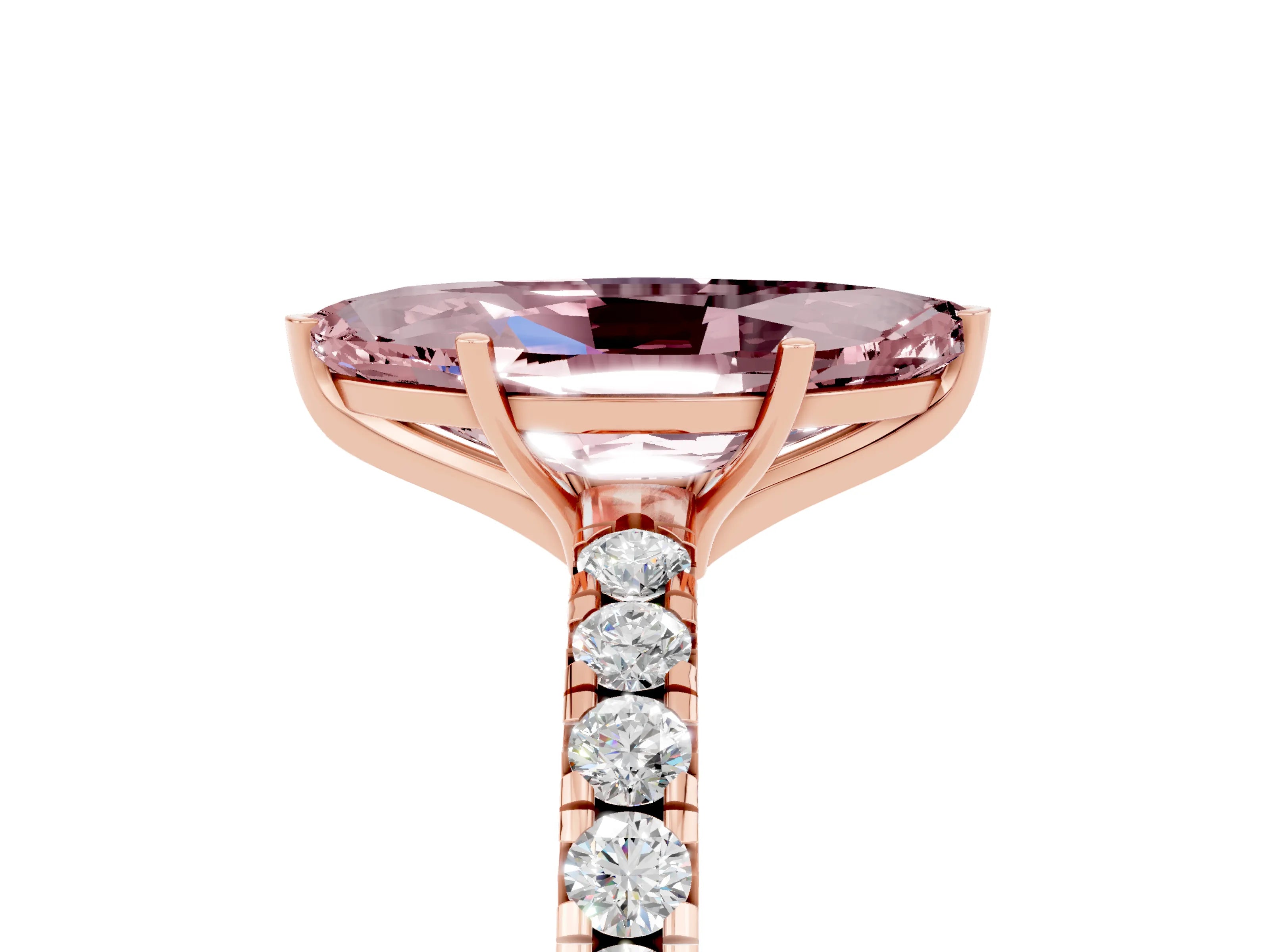 Rose gold Marquise Cut Morganite Pavé Solitaire Engagement Ring with Four-Prong Setting_17
