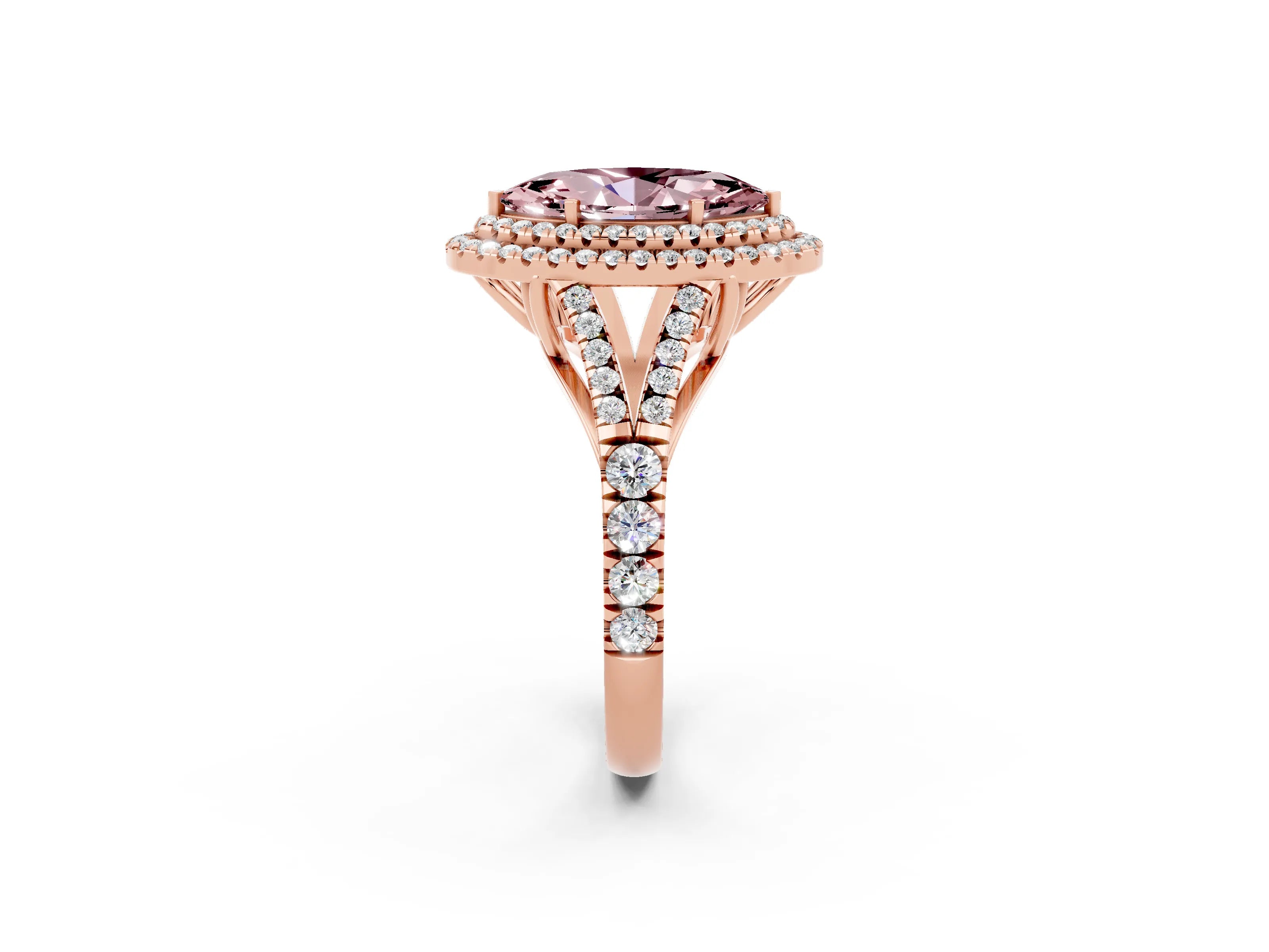 Rose gold Marquise Cut Morganite Pavé Split Shank Double Halo Engagement Ring_2