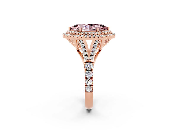 Rose gold Marquise Cut Morganite Pavé Split Shank Double Halo Engagement Ring