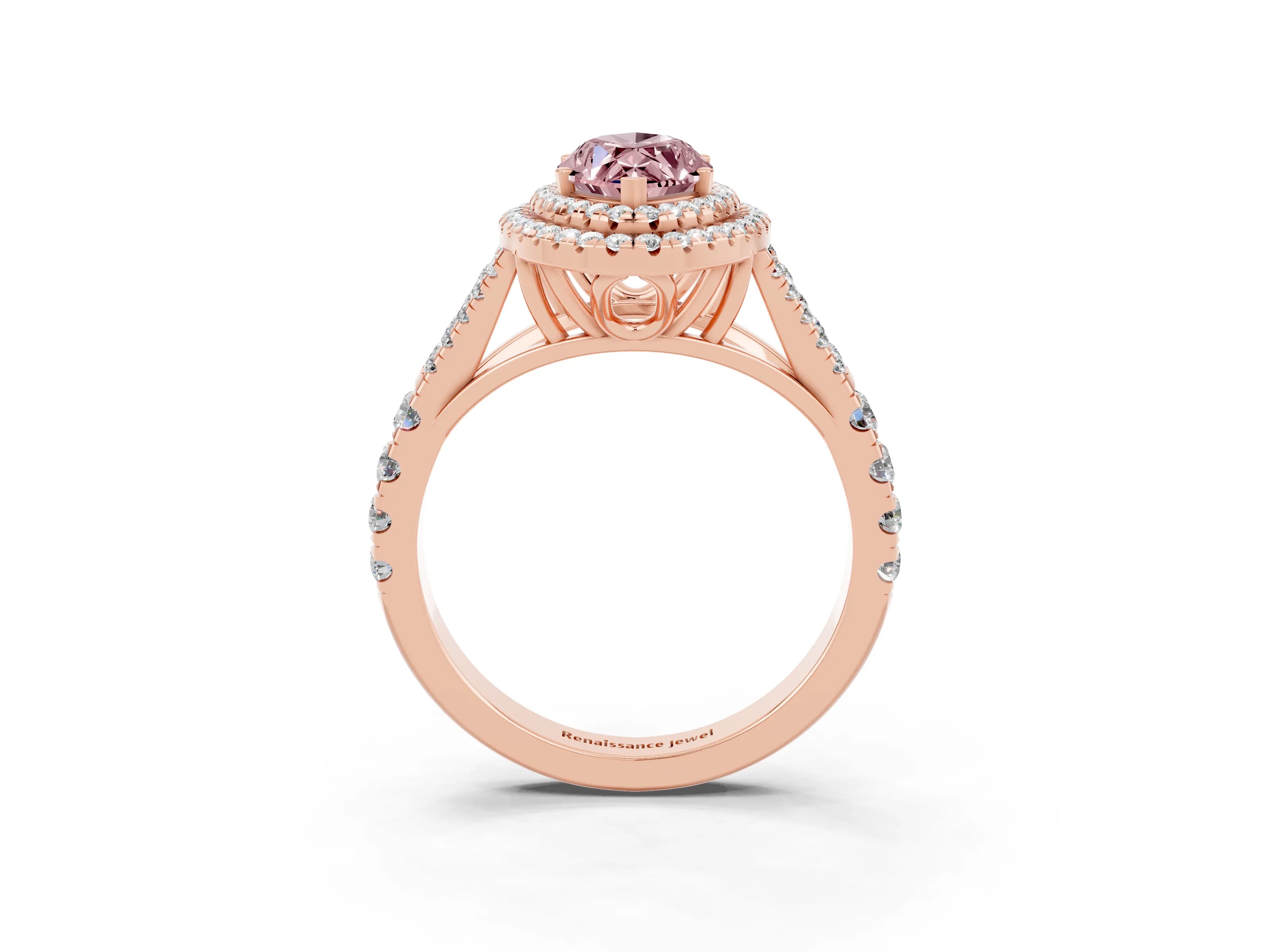 Rose gold Marquise Cut Morganite Pavé Split Shank Double Halo Engagement Ring_3