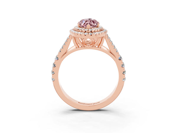 Rose gold Marquise Cut Morganite Pavé Split Shank Double Halo Engagement Ring