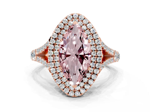 Rose gold Marquise Cut Morganite Pavé Split Shank Double Halo Engagement Ring