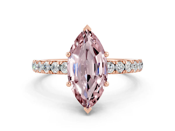 Rose gold Marquise Cut Morganite Pave Band Solitaire Ring with Round  and Prong Setting