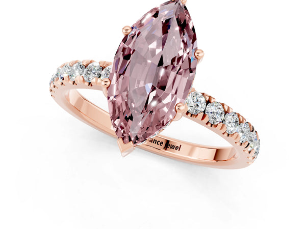 Rose gold Marquise Cut Morganite Pave Band Solitaire Ring with Round  and Prong Setting