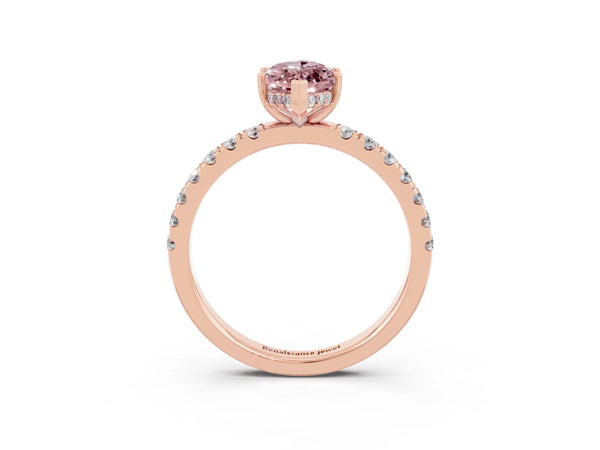 Rose gold Marquise Cut Morganite Pave Band Solitaire Ring with Round  and Prong Setting