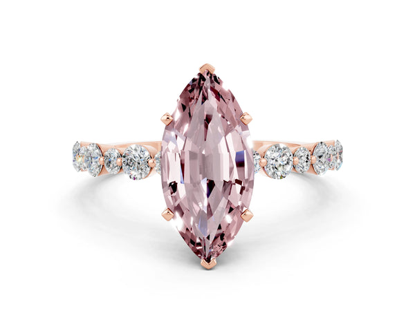 Rose gold Marquise Cut Morganite Prong Set Engagement Ring with Pavé Band