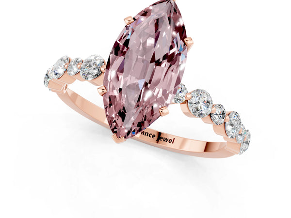 Rose gold Marquise Cut Morganite Prong Set Engagement Ring with Pavé Band