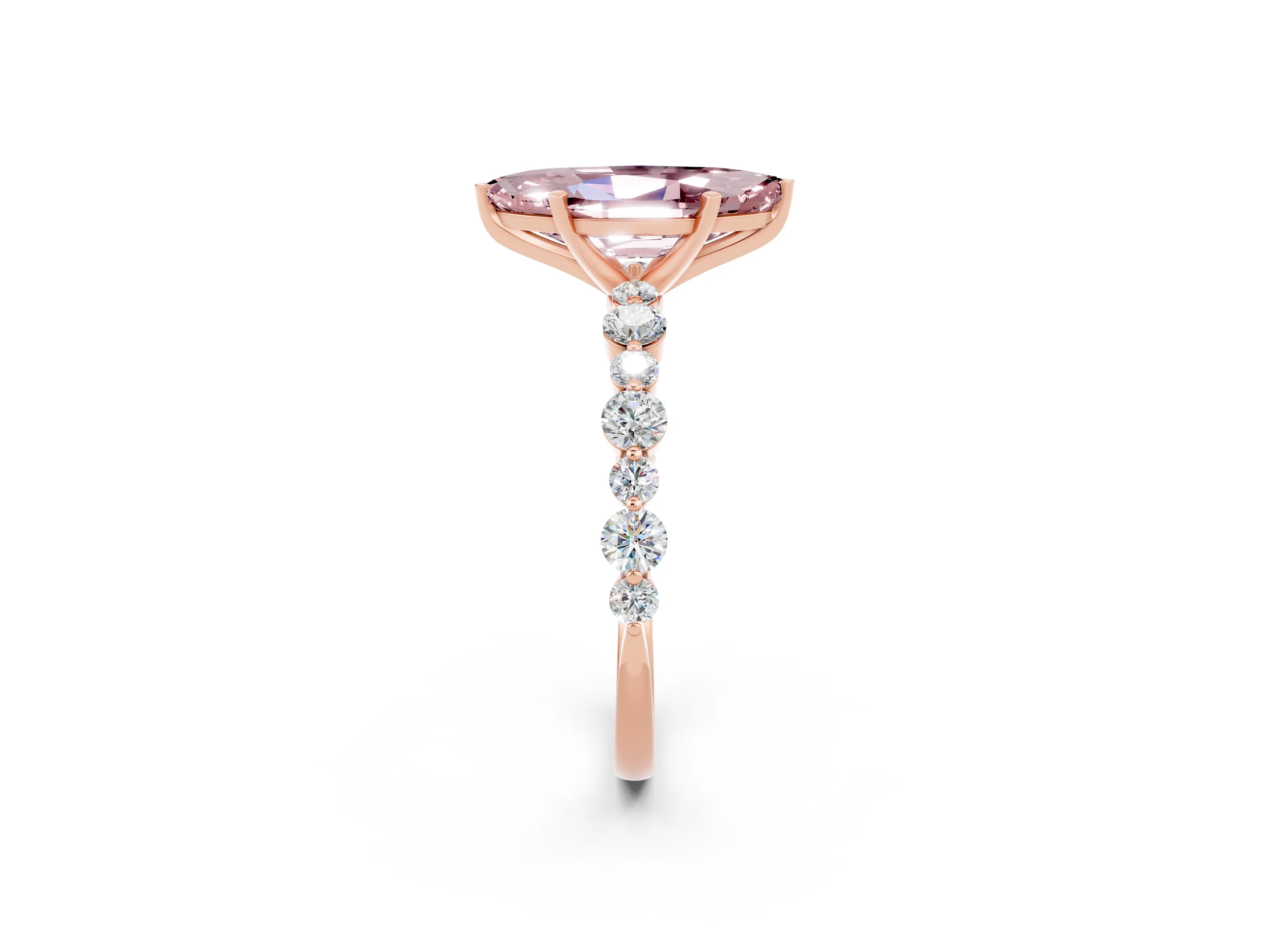 Rose gold Marquise Cut Morganite Prong Set Engagement Ring with Pavé Band_2