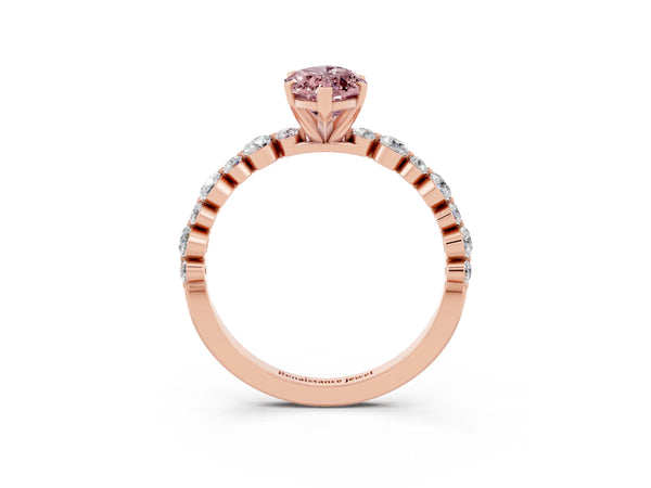 Rose gold Marquise Cut Morganite Prong Set Engagement Ring with Pavé Band
