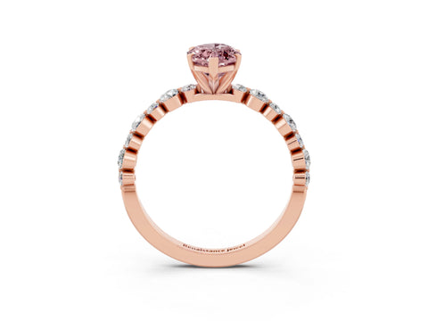 Rose gold Marquise Cut Morganite Prong Set Engagement Ring with Pavé Band_3