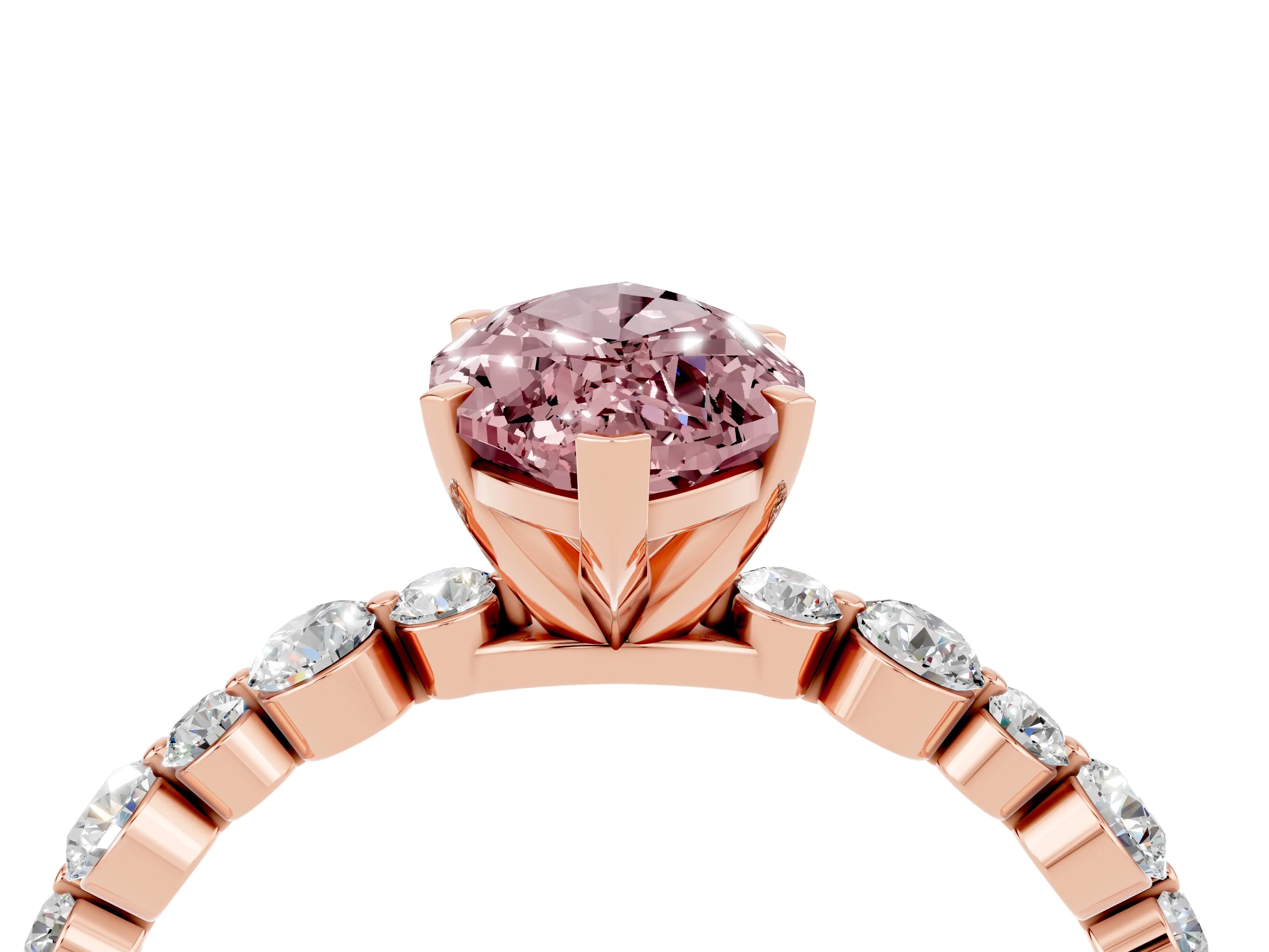 Rose gold Marquise Cut Morganite Prong Set Engagement Ring with Pavé Band_4