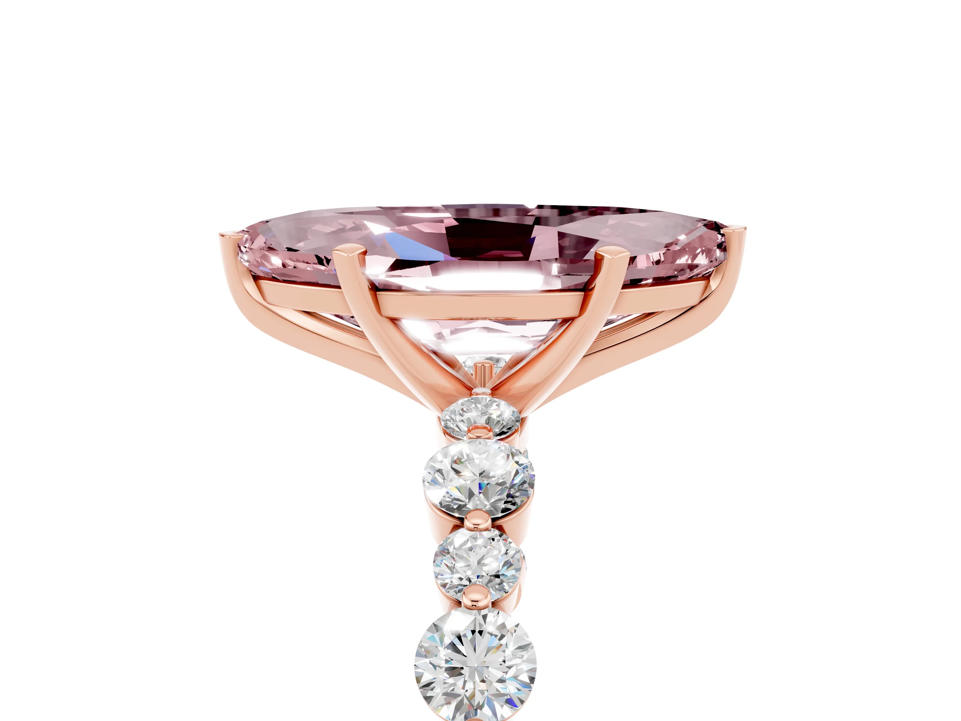 Rose gold Marquise Cut Morganite Prong Set Engagement Ring with Pavé Band_5