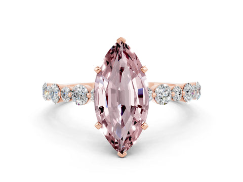 Rose gold Marquise Cut Morganite Prong Set Engagement Ring with Pavé Band