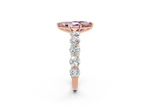Rose gold Marquise Cut Morganite Prong Setting with Side Stones on a Pave Band_2