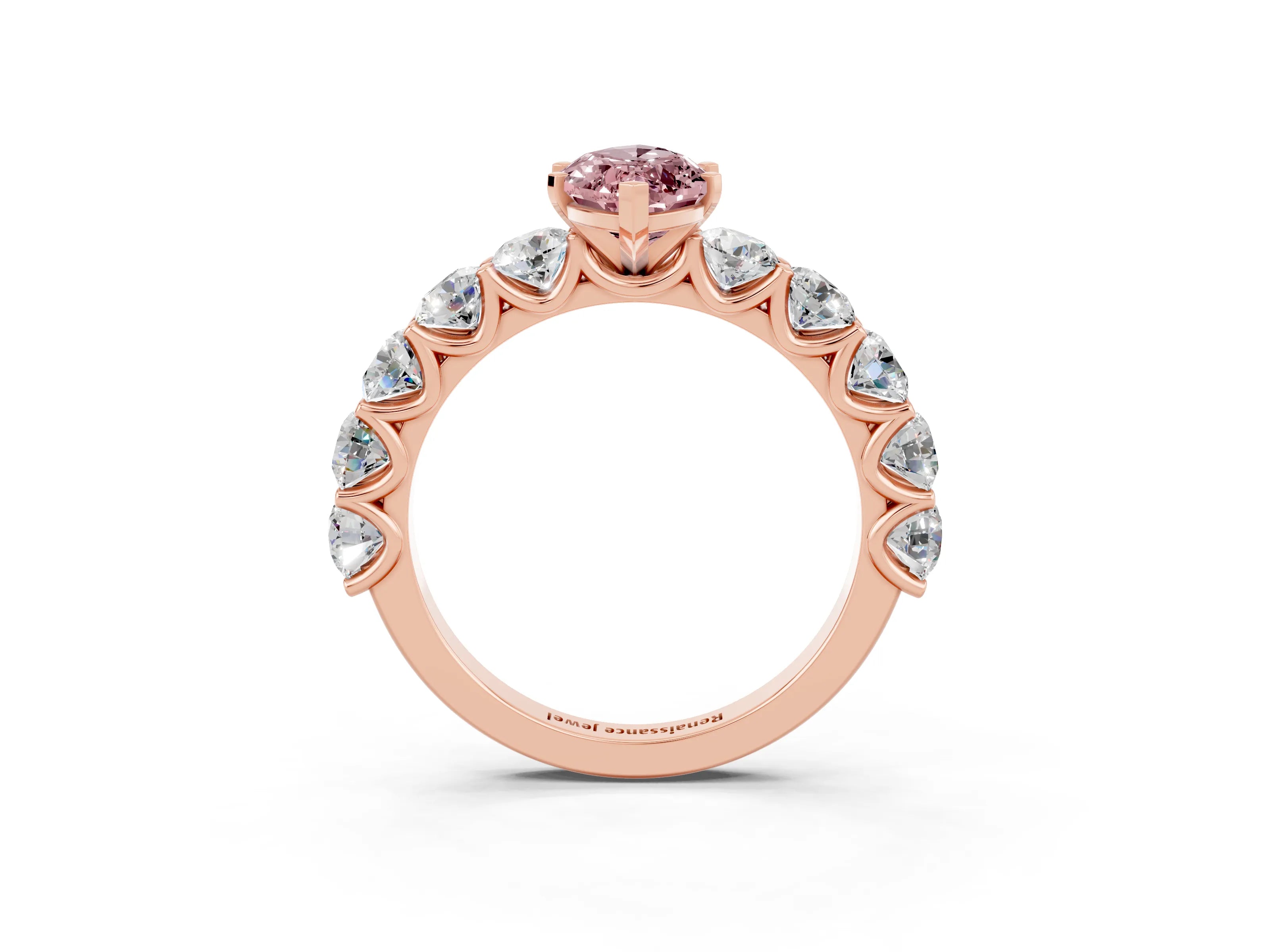 Rose gold Marquise Cut Morganite Prong Setting with Side Stones on a Pave Band_3