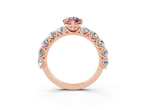 Rose gold Marquise Cut Morganite Prong Setting with Side Stones on a Pave Band