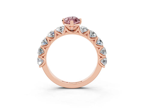 Rose gold Marquise Cut Morganite Prong Setting with Side Stones on a Pave Band_3