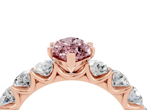 Rose gold Marquise Cut Morganite Prong Setting with Side Stones on a Pave Band_4