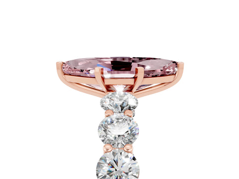 Rose gold Marquise Cut Morganite Prong Setting with Side Stones on a Pave Band_5