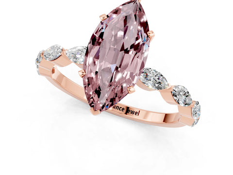 Rose gold Marquise Cut Morganite Ring with Marquise Side Stones and Prong Setting_1