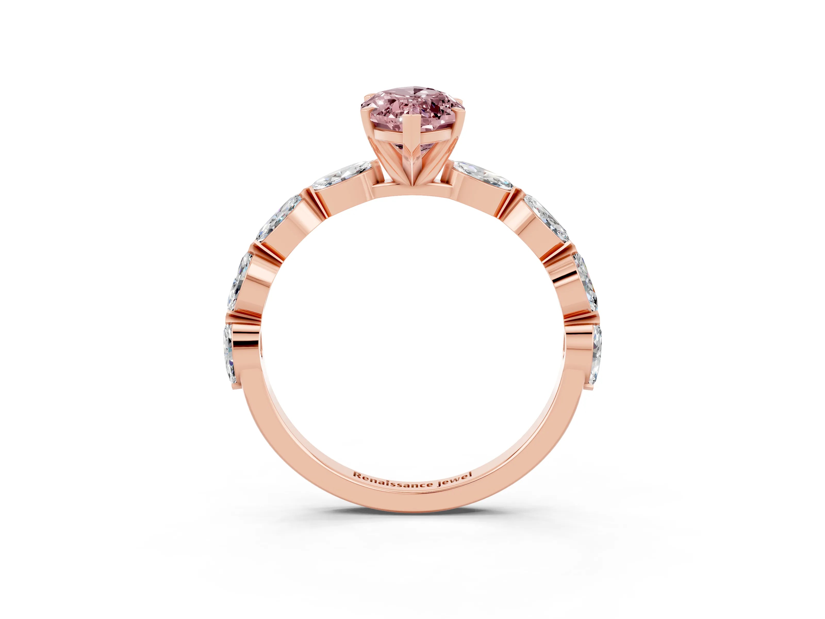 Rose gold Marquise Cut Morganite Ring with Marquise Side Stones and Prong Setting_3