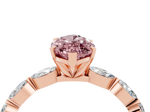 Rose gold Marquise Cut Morganite Ring with Marquise Side Stones and Prong Setting_4