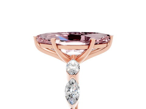 Rose gold Marquise Cut Morganite Ring with Marquise Side Stones and Prong Setting_5
