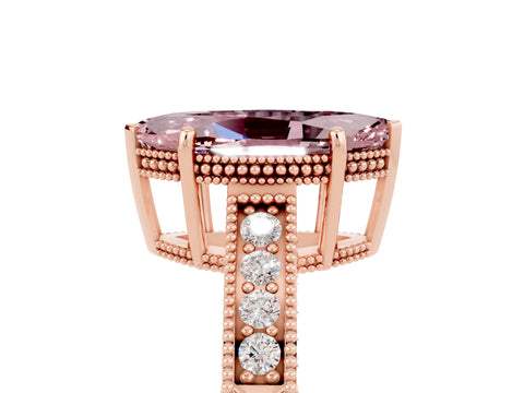 Rose gold Marquise Cut Morganite Ring with Milgrain Pavé Band and Four-Prong Setting_29