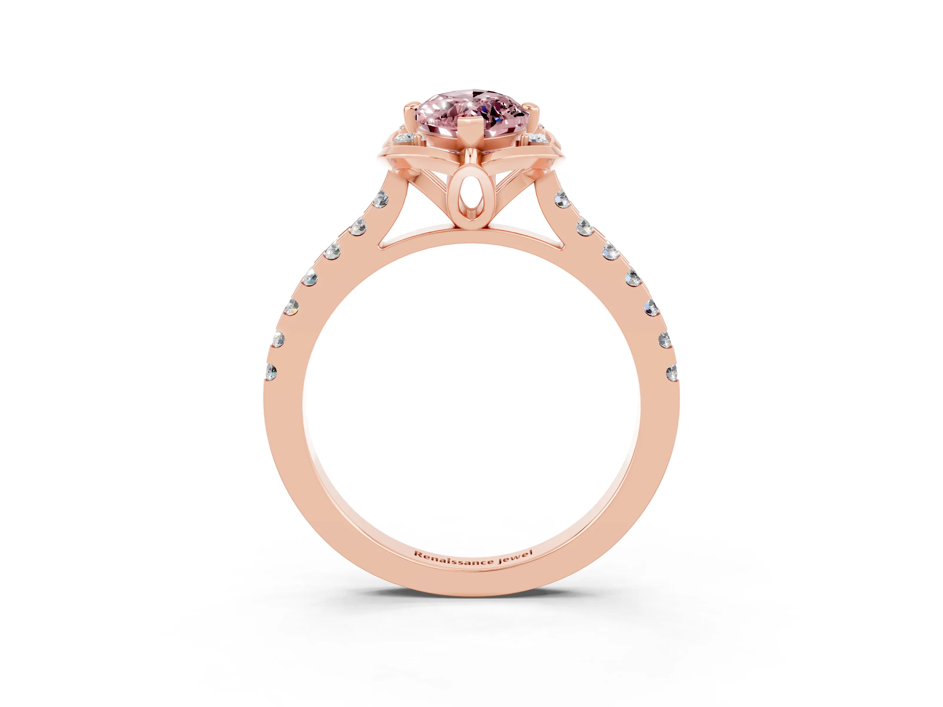 Rose gold Marquise Cut Morganite Ring with Pavé Band and Floral Prong Setting_3