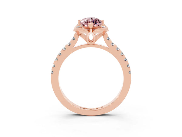 Rose gold Marquise Cut Morganite Ring with Pavé Band and Floral Prong Setting