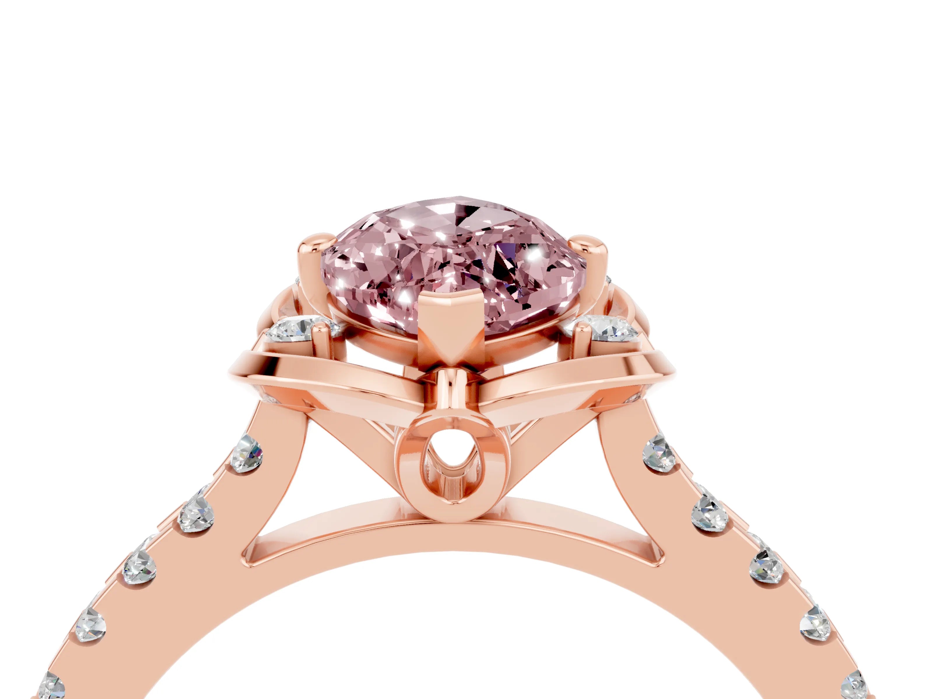 Rose gold Marquise Cut Morganite Ring with Pavé Band and Floral Prong Setting_4