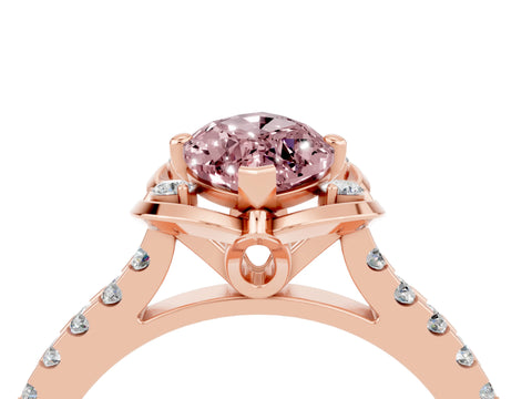 Rose gold Marquise Cut Morganite Ring with Pavé Band and Floral Prong Setting_4