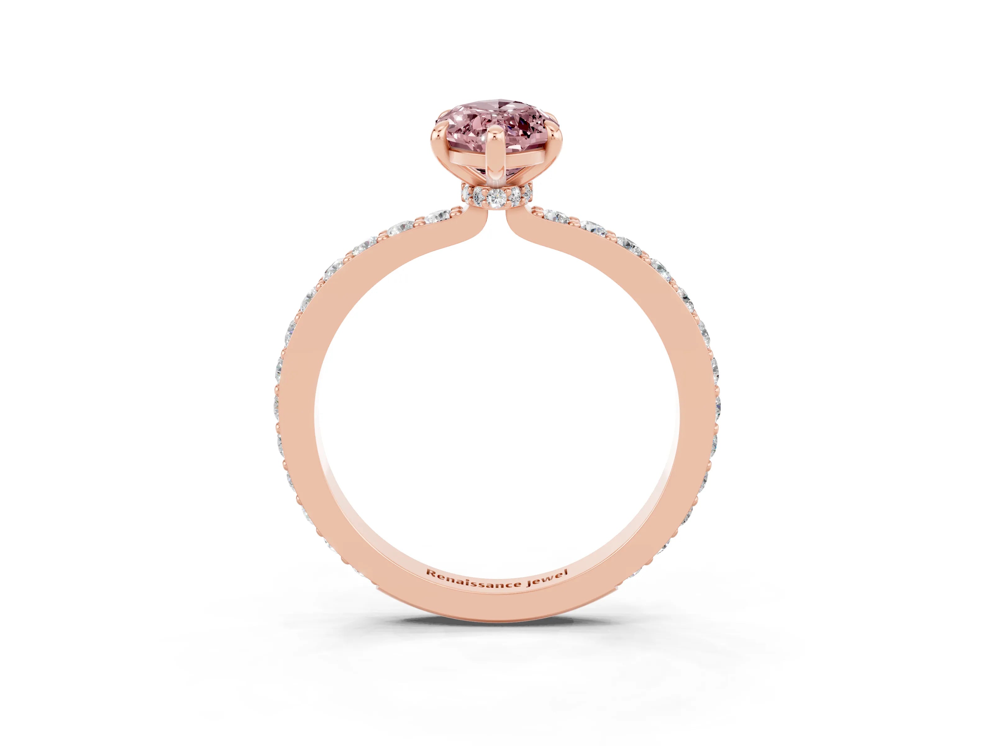 Rose gold Marquise Cut Morganite Ring with Pavé Band and Four-Prong Setting_3