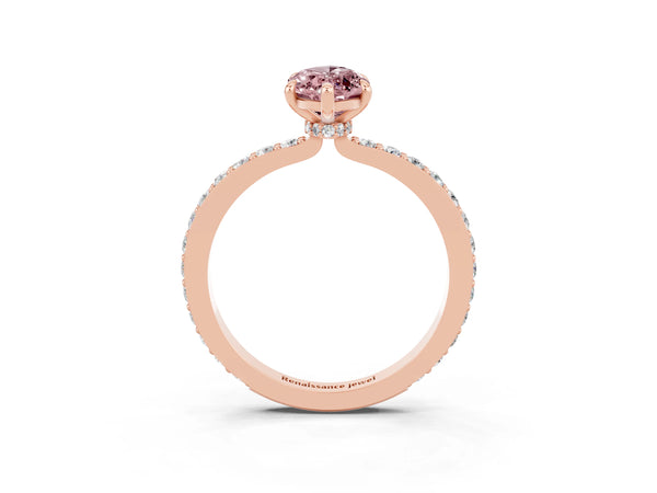 Rose gold Marquise Cut Morganite Pavé Engagement Ring with Round  Accents and Prong Setting