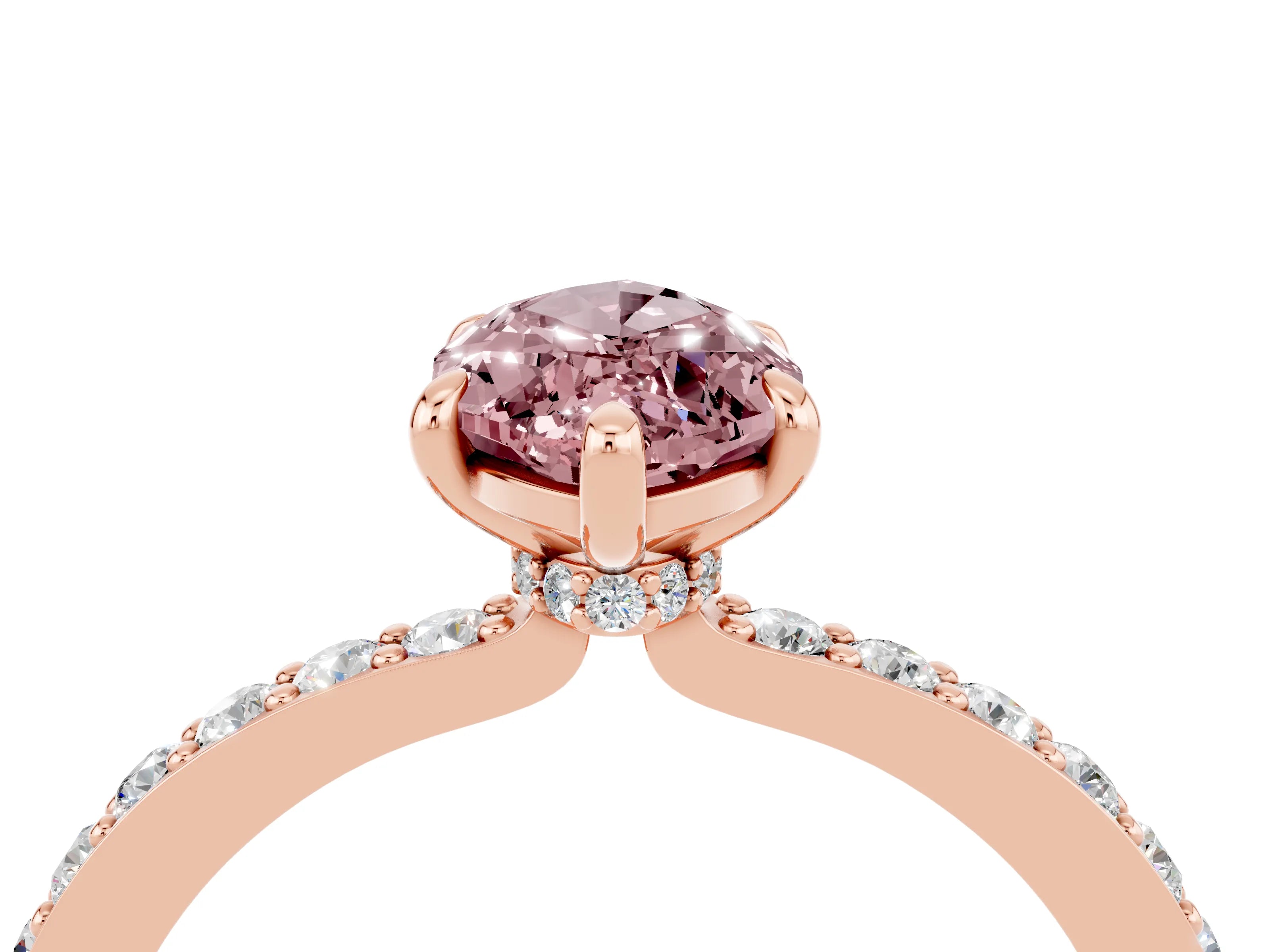 Rose gold Marquise Cut Morganite Ring with Pavé Band and Four-Prong Setting_4