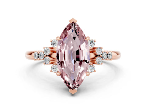 Rose gold Marquise Cut Morganite Ring with Side Stones and Four-Prong Setting_36