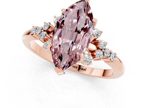 Rose gold Marquise Cut Morganite Ring with Side Stones and Four-Prong Setting_37