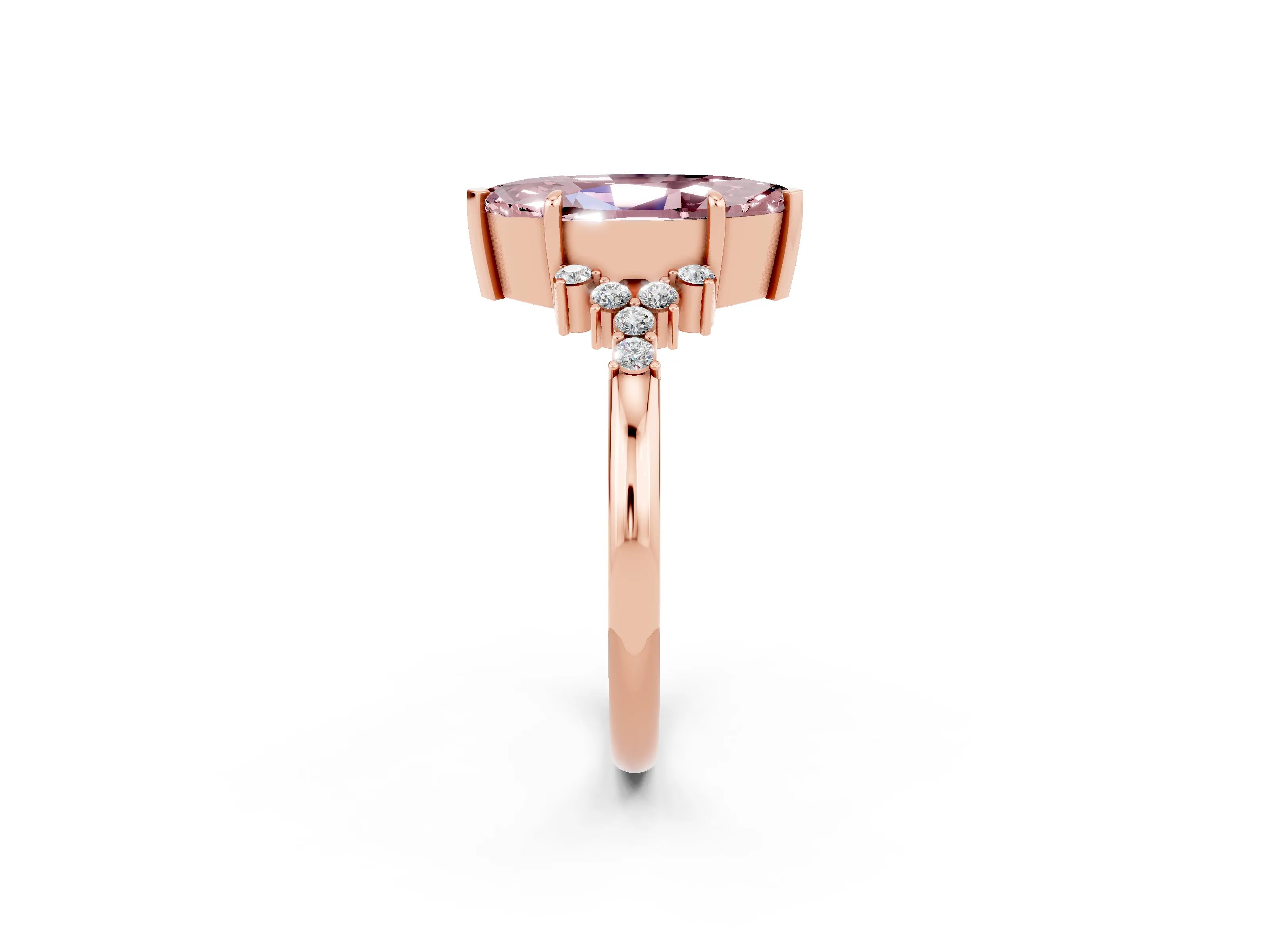 Rose gold Marquise Cut Morganite Ring with Side Stones and Four-Prong Setting_38