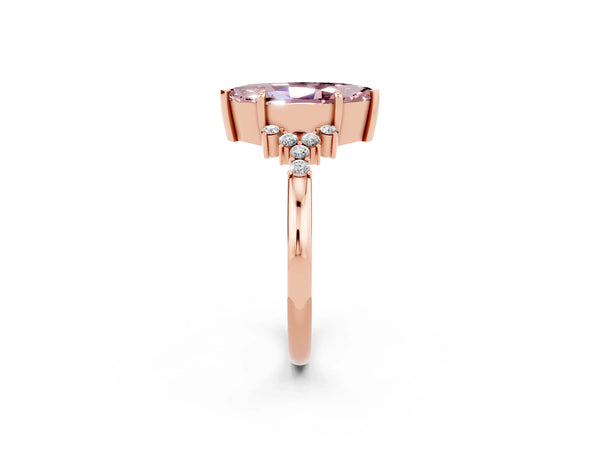 Rose gold Marquise Cut Morganite Ring with Side Stones and Four-Prong Setting