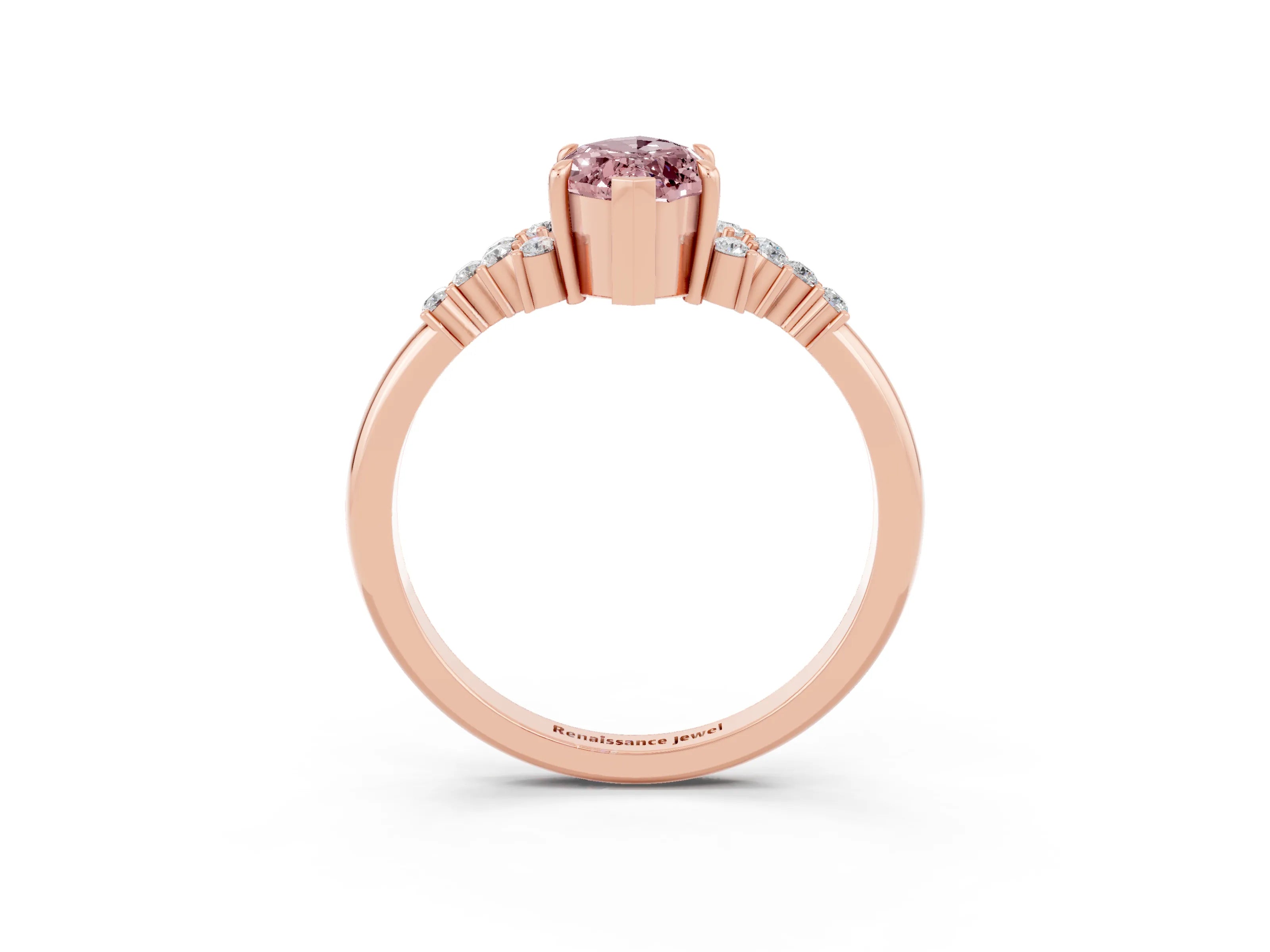 Rose gold Marquise Cut Morganite Ring with Side Stones and Four-Prong Setting_39