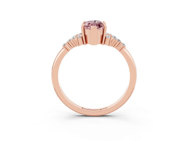 Rose gold Marquise Cut Morganite Ring with Side Stones and Four-Prong Setting