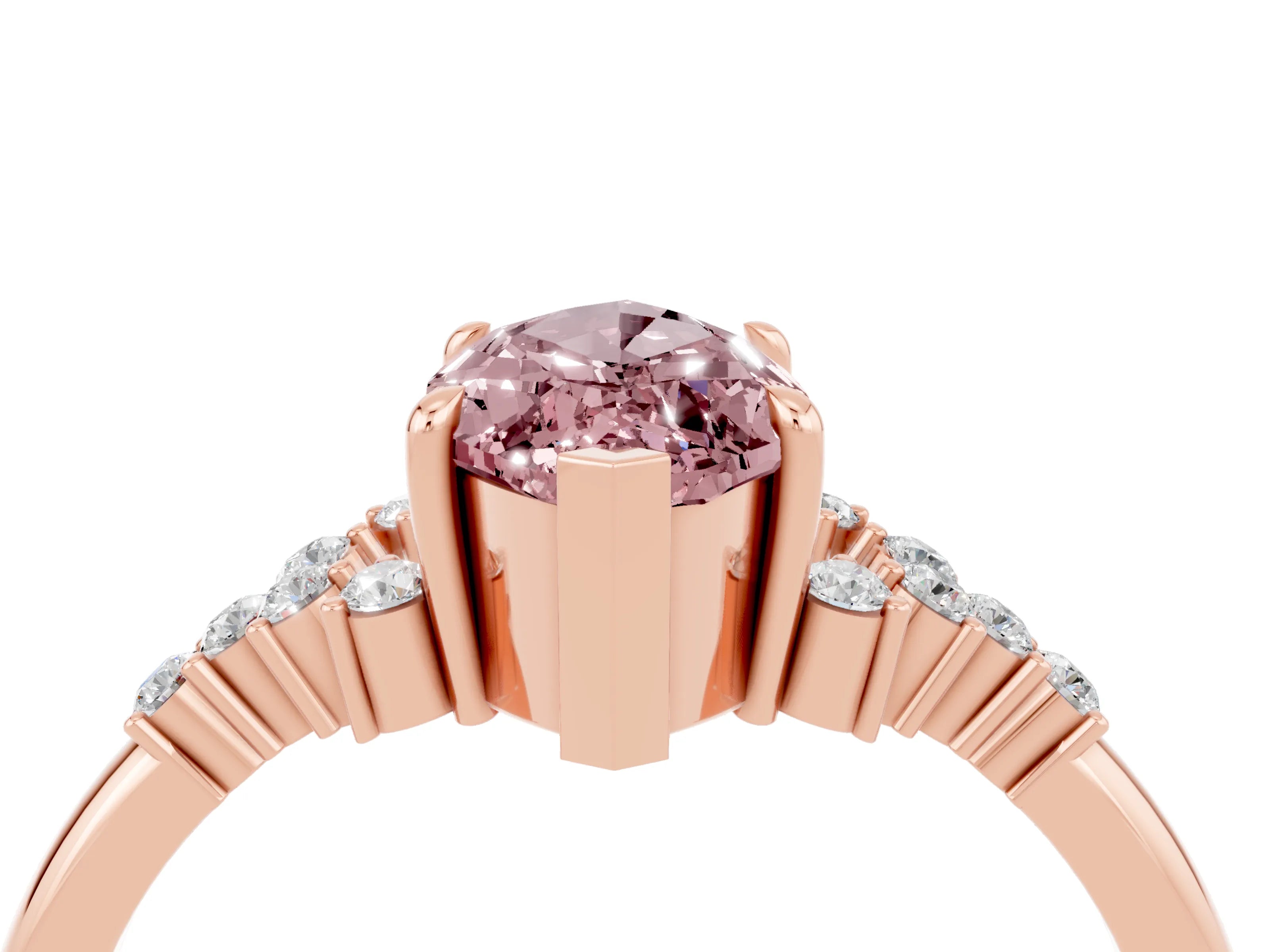 Rose gold Marquise Cut Morganite Ring with Side Stones and Four-Prong Setting_40