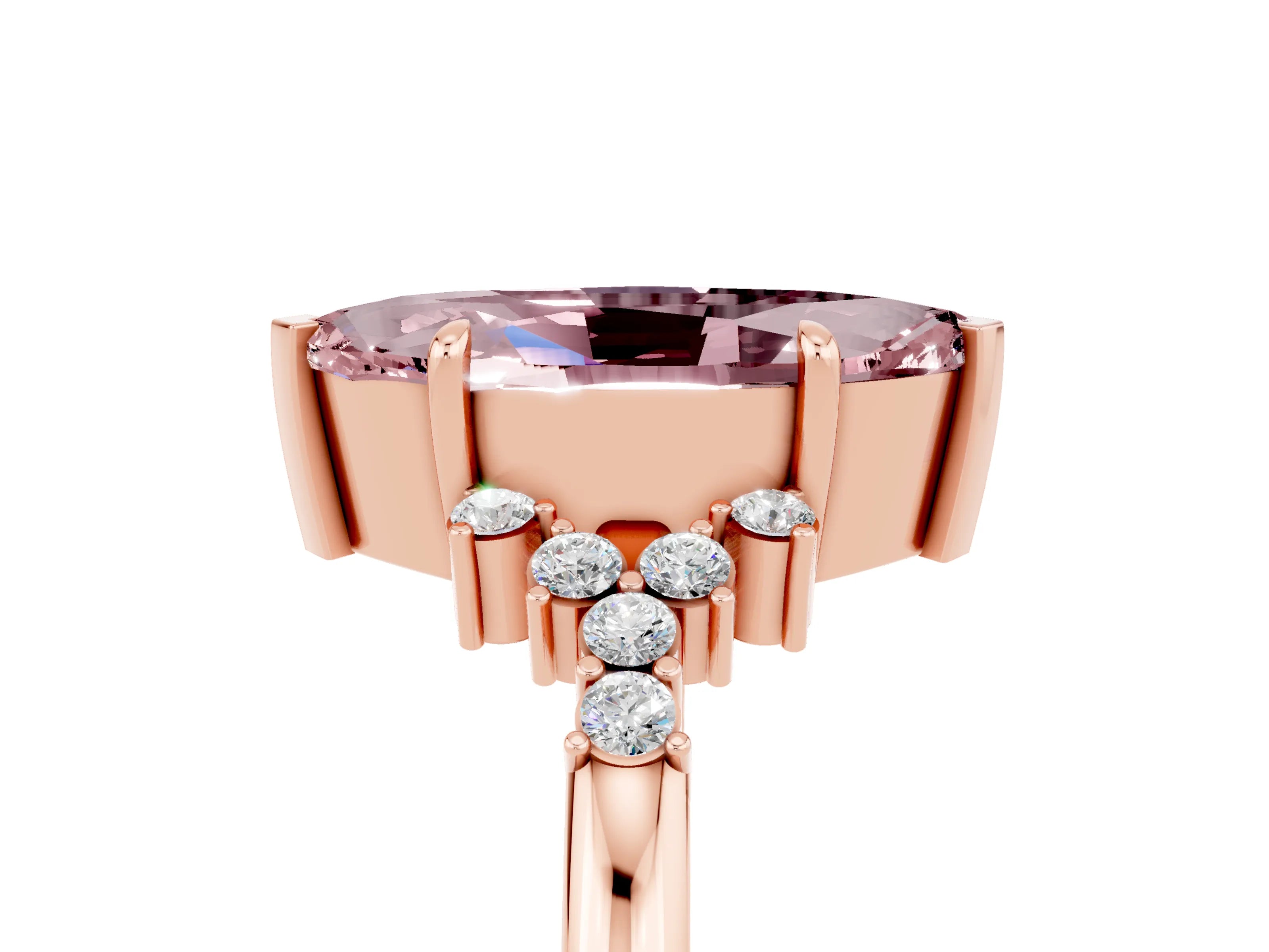 Rose gold Marquise Cut Morganite Ring with Side Stones and Four-Prong Setting_41