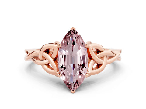 Rose gold Marquise Cut Morganite Solitaire Celtic Knot Ring with Four-Prong Setting_12