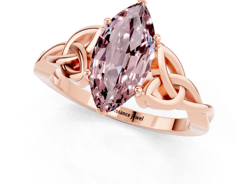 Rose gold Marquise Cut Morganite Solitaire Celtic Knot Ring with Four-Prong Setting_13