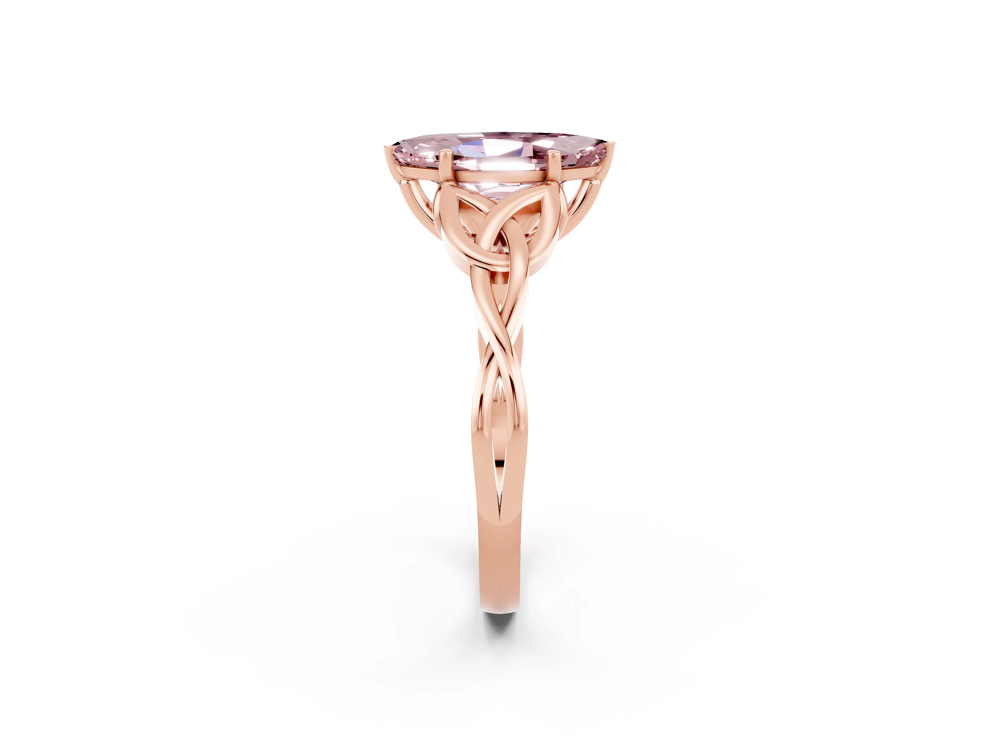 Rose gold Marquise Cut Morganite Solitaire Celtic Knot Ring with Four-Prong Setting_14
