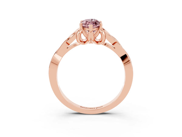 Rose gold Marquise Cut Morganite Solitaire Celtic Knot Ring with Four-Prong Setting